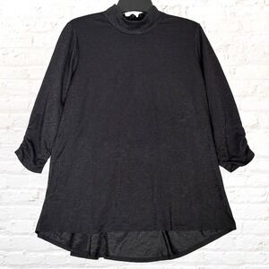 Susan Graver Jacquard Lace Mock Neck Tunic Size 1X Black Hi-Lo Whimsigoth Fairy